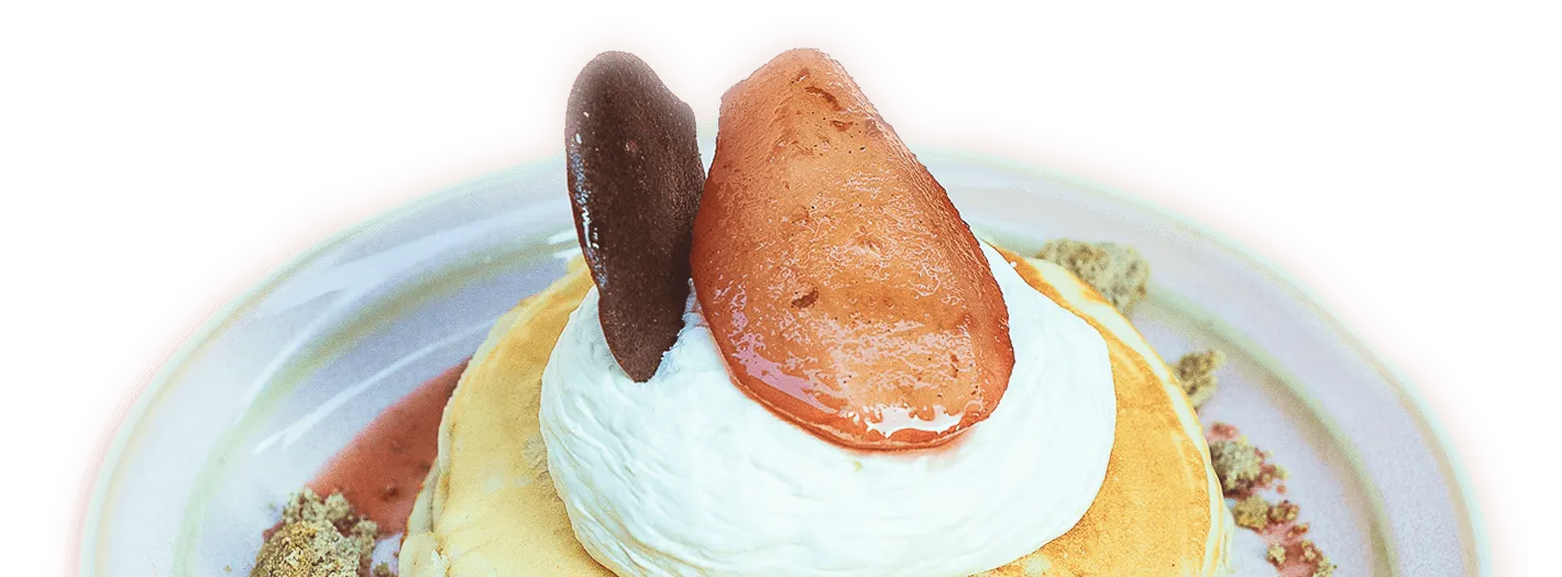 Photo du pancake à la poire pochée chez Haven Annecy